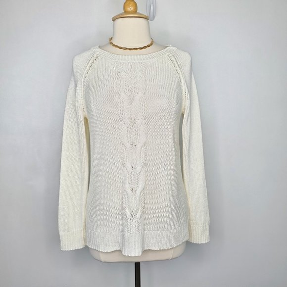 Apt. 9 Cream Cable Knit Mixed Knit Sweater, L - Picture 1 of 12